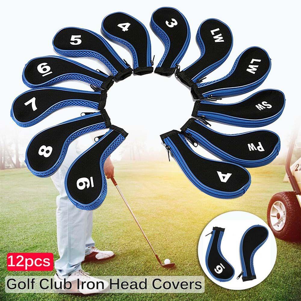 Penutup Kepala Besi Golf AUGUSTINA 3-9, P, S, A Penutup Tiang Besi Golf Putter Dengan Desain Nomor Sarung Besi Golf Set Cover Pelindung Karet Neoprene Penutup Kepala Golf Resleting Leher Panjang