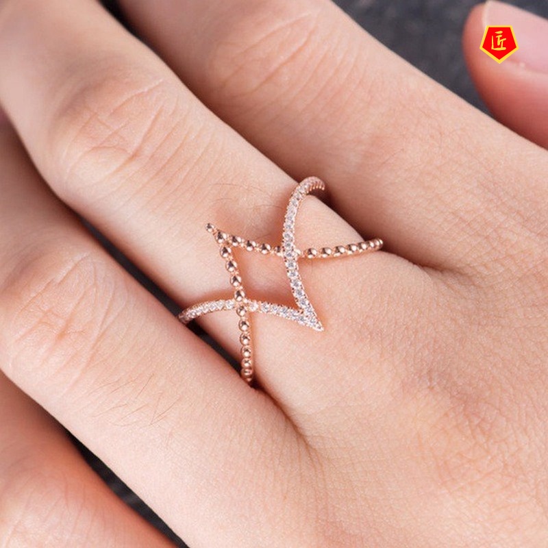 [Ready Stock]Personalized 18K Rose Gold Diamond Lines Ring