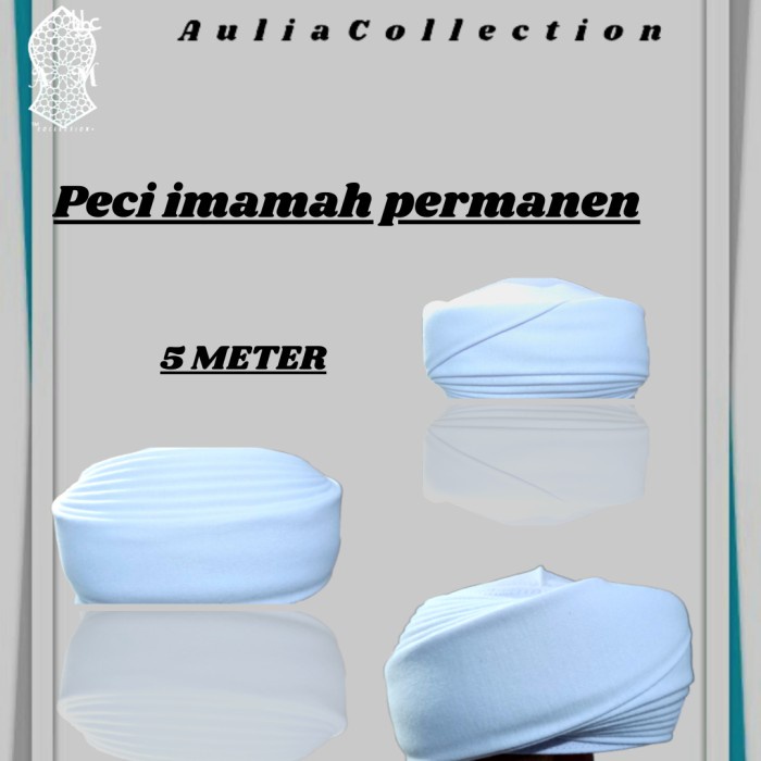Sorban Peci Imamah Permanen Instan panjang 5M/sorban imamah , - Putih, peci no 1(M6S7) Sorban Palest