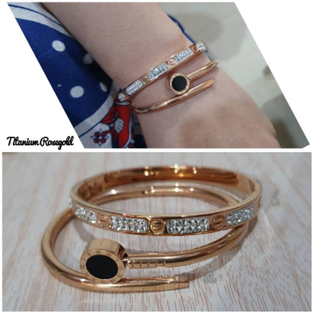 Gelang Titanium asli rosegold Premium Quality anti karat Bracelet Stainless steel ori GTT-81