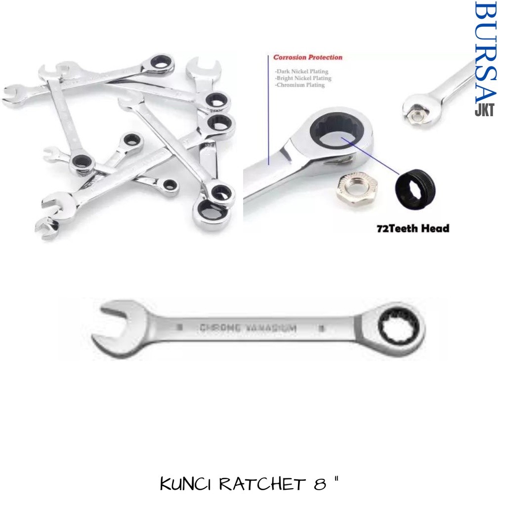 KUNCI RATCHET WRENCH / KUNCI RING PAS BOLAK BALIK 2IN1 8 MM