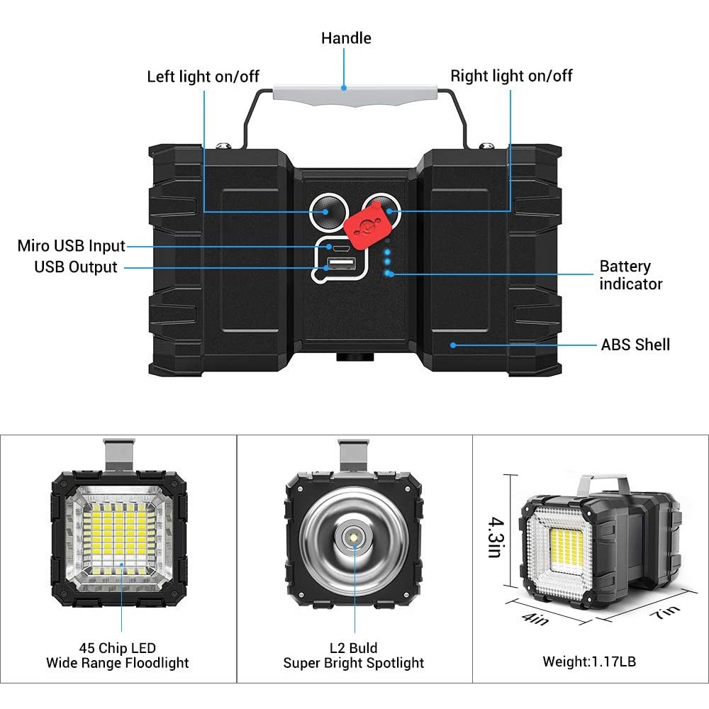 Senter LED Double Head Rechargeable Lampu Darurat Waterproof IP65 3 Mode Lighting Super Terang