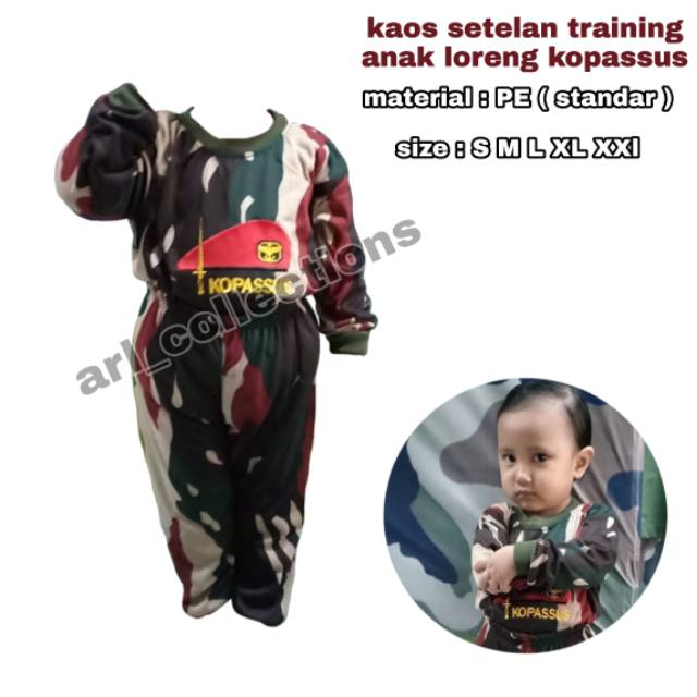 Kaos anak loreng army/baju setelan anak loreng/trening anak atas bawah laki-laki/perempuan