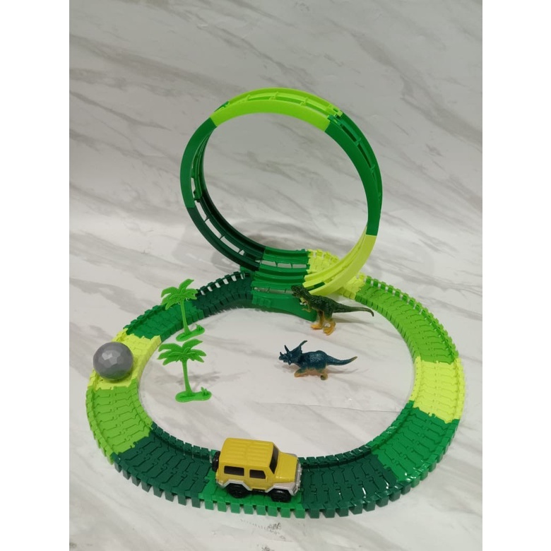 Mobil Dinosaurus Track  dino  is 109 pcs berputar 360 derajat -  Mainan Anak Baterai Laki laki