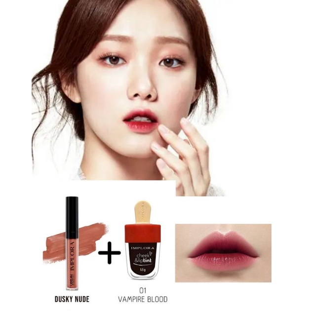 Paket Lipstik Ombre Implora Urban Lipcream Matte Original No 1 Dan Implora Cheek & Liptint  01 Vampi