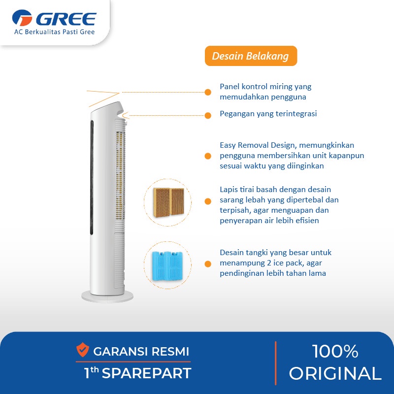 GREE Tower Fan Air Cooler - Kapasitas 4 Liter - Model GTA-ACOOL4