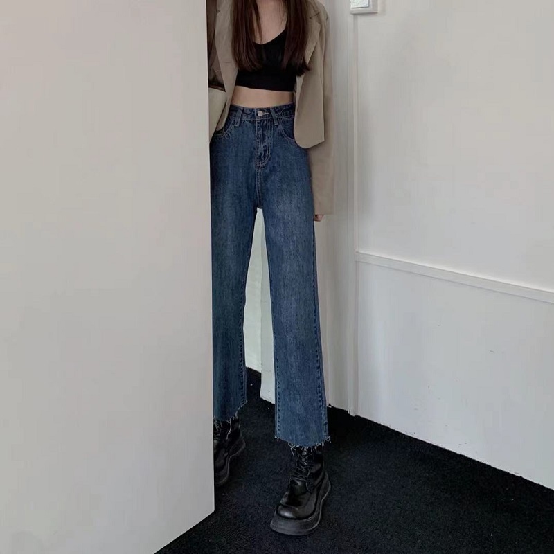 Premium Biru Rawis Highwaist Kulot Jeans Wanita Loose