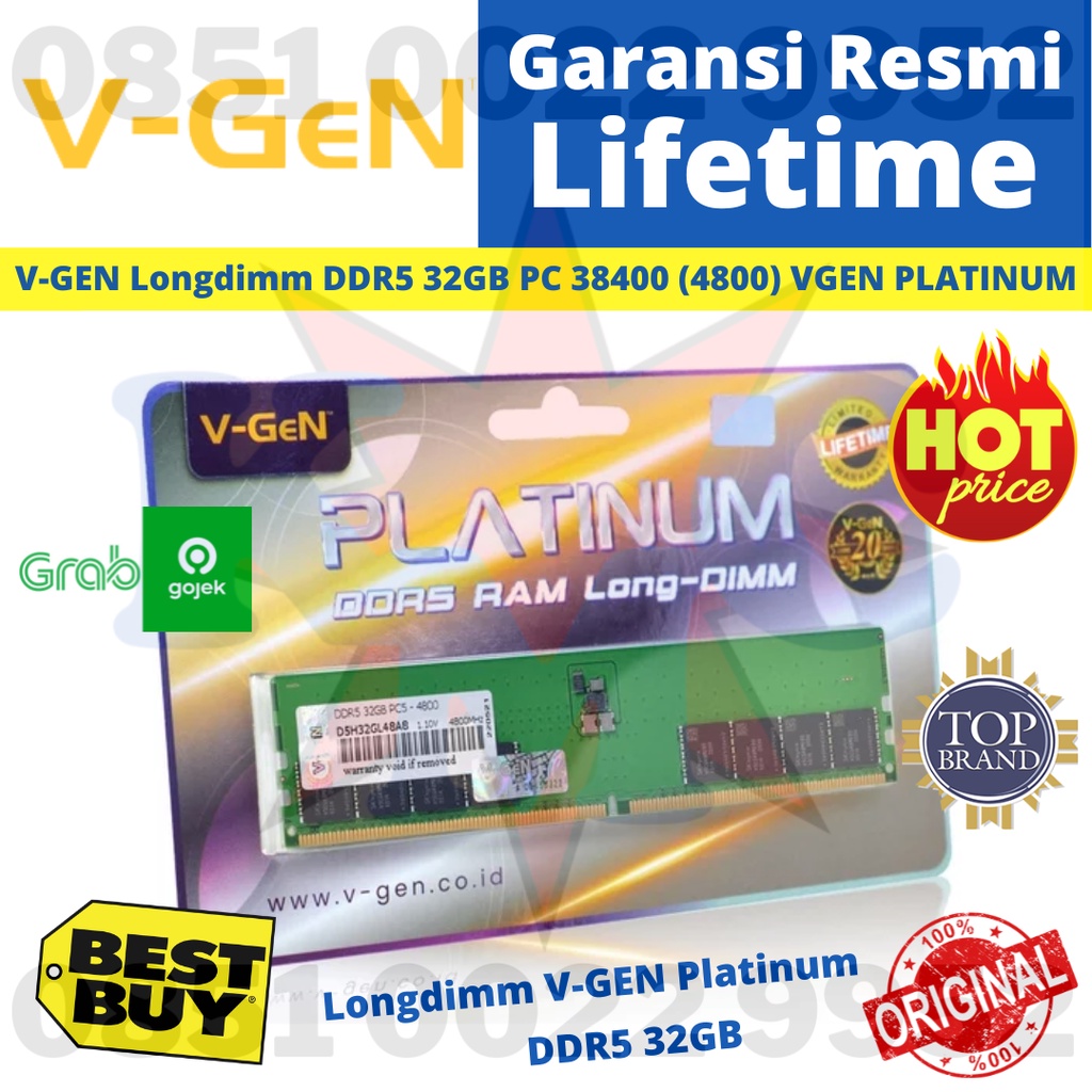 RAM DDR5 V GeN Platinum 32GB PC 38400 4800 Mhz LongDimm Memory PC VGEN