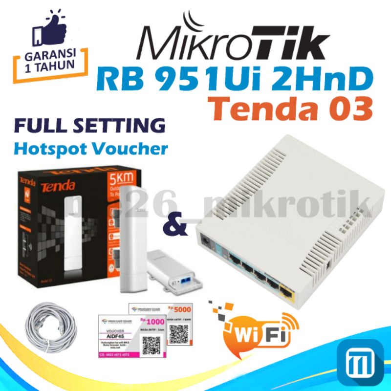MikroTik RB951ui 2HND + Tenda 03 Full Setting HotSpot VouCher RT RW Net