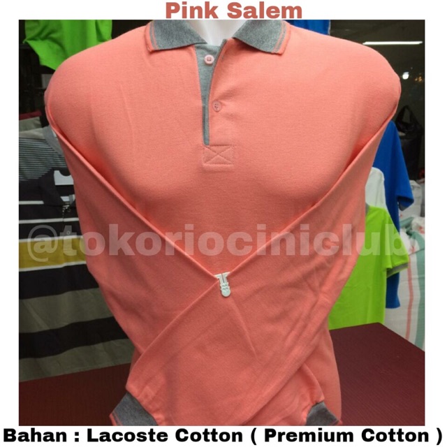 HIGH QUALITY FULL KATUN Kaos Lacoste Cotton Tangan Panjang ( Lakos Katun ) PINK SALEM / POLO SHIRT