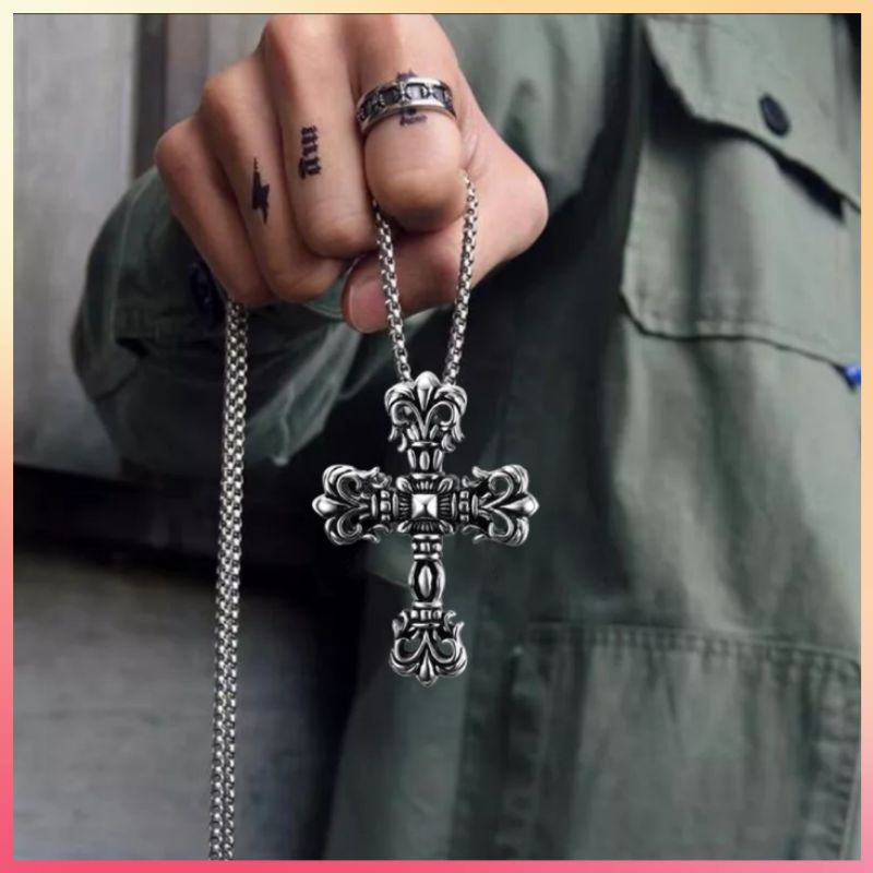 Kalung Titanium Kalung Salib Besar Desain Vintage