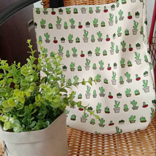 TOTEBAG Webbing Katun - Motif Kaktus [by Ranee.id]