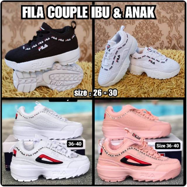 TERMURAH  PROMO Sepatu Fila Disruptor Ibu dan Anak. Sneakers Couple Ibu Anak. Kado Anak