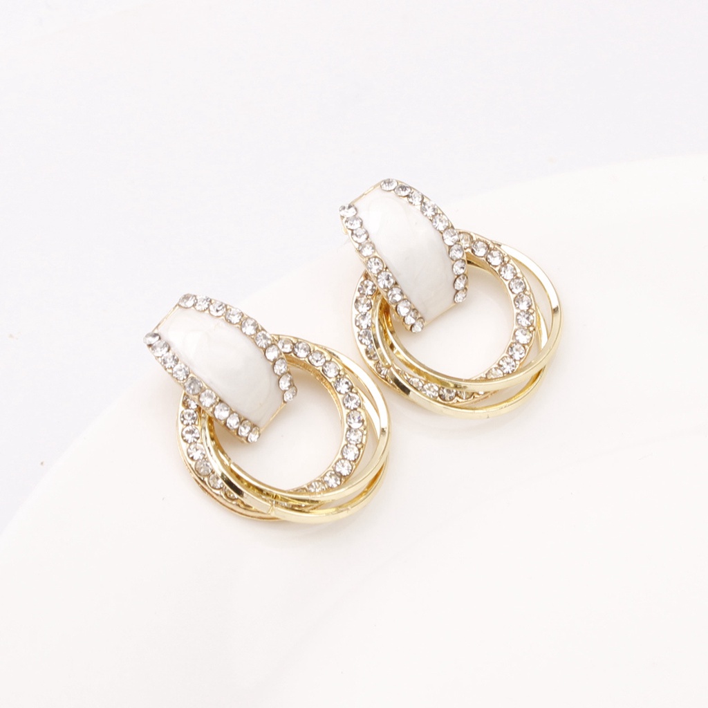 925 jarum perak elegan berlian geometris bulat cincin anting-anting wanita temperamen Korea sederhan