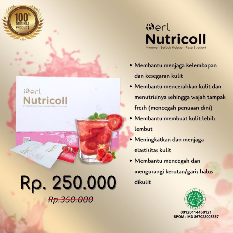 

B Erl Nutricoll Minuman Collagen Serbuk Rasa stoberi berBPOM halal