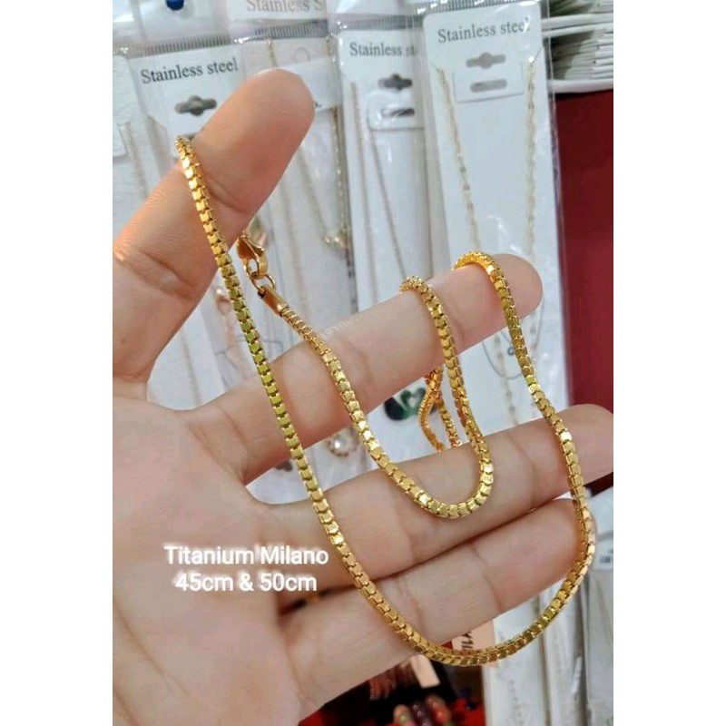 (Anti Luntur) KALUNG PRIA WANITA MILANO TITANIUM 100%