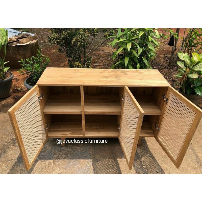 BUFET TV RETRO ROTAN NAKAS MINIMALIS ROTTAN BAHAN KAYU JATI SOLID UKURAN 150x45x80 cm-3
