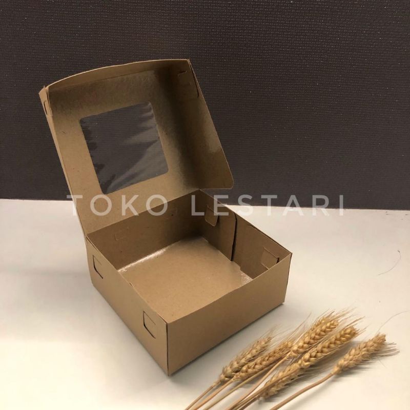 Box Kraft Coklat LAMINASI JENDELA Untuk Kotak Packing Kue Roti Snack 16 x 16 x 7 Cm