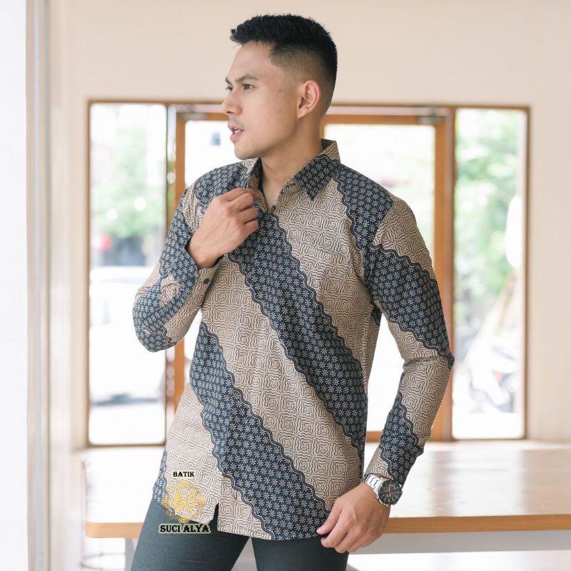 parang  kemeja batik pria Slimfit lengan panjang lapis furing