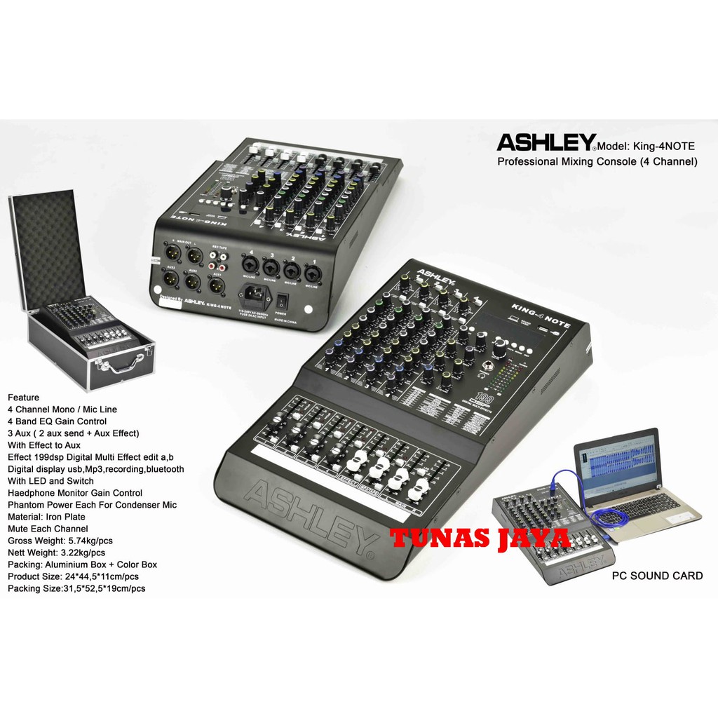 Mixer Ashley King 4 Note - King 4Note 4Channel USB Recording Original