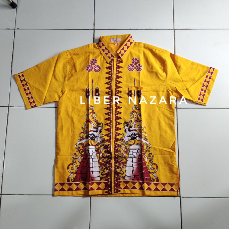 Batik Nias/Kemeja Batik Motif Lompat Batu Kuning Original