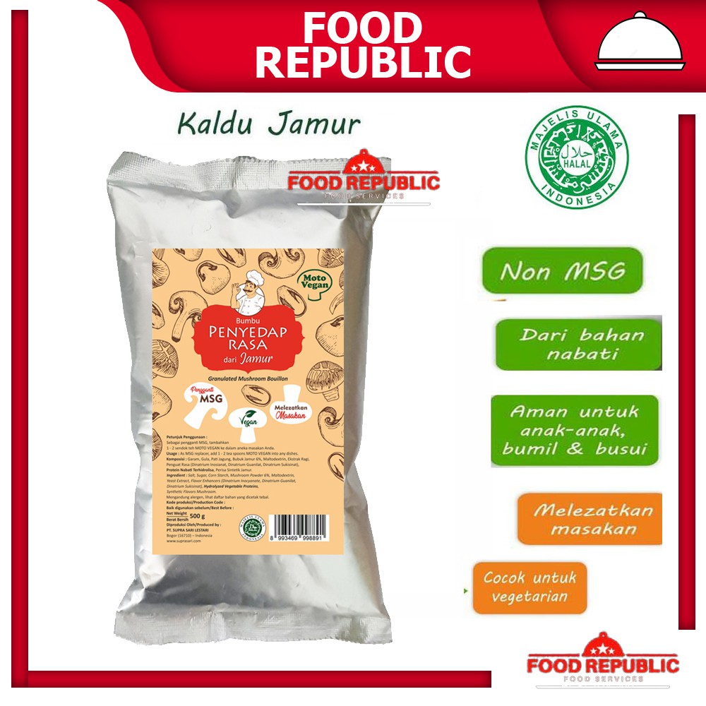 MOTO VEGAN 500 GR KALDU JAMUR NON MSG PENYEDAP RASA MOTOVEGAN HALAL