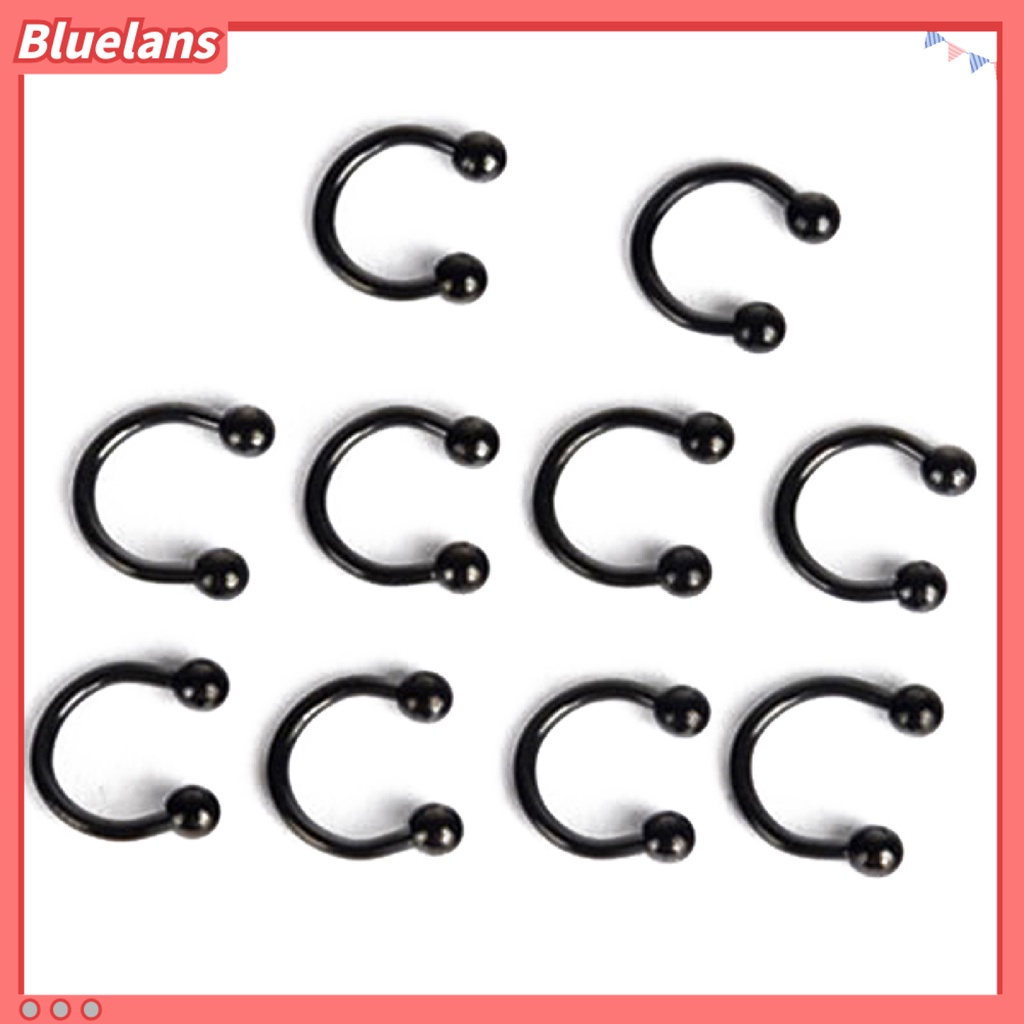 Bluelans 10 Pcs Stainless Steel Horseshoe Bar Lip Nose Septum Ear Ring Stud Body Piercing