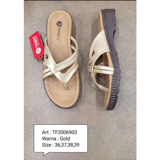 TRISET 36 37 38 39 Sandal japit sendal jepit wanita gold emas cream casual branded brand matahari im