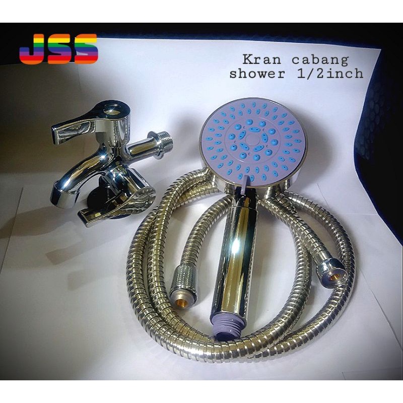 Shower Kamar Mandi Set Lengkap  Plus Kran Cabang Fleksibel Dan Hanger Drat 1/2 INCH