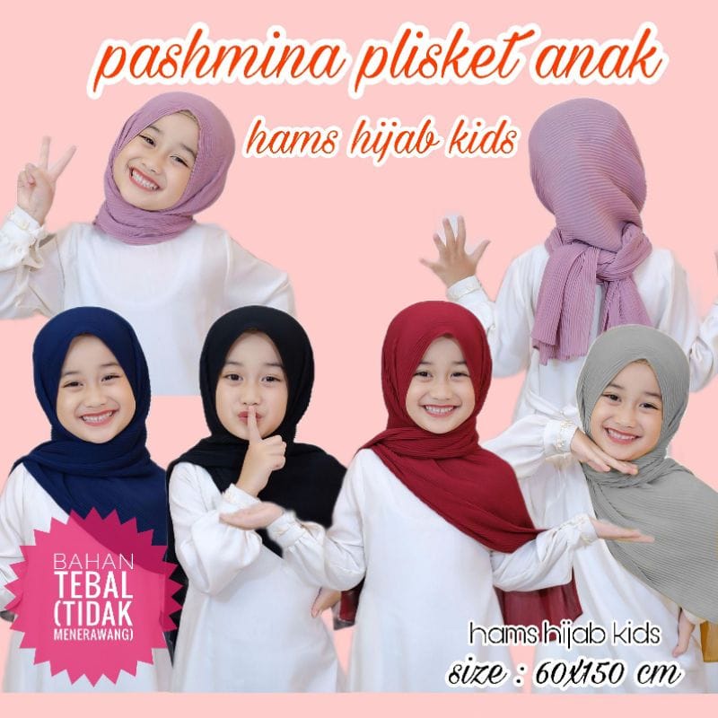 Jibab Kerudung Pashmina plisket anak ceruty full usia 5 - 9 tahun