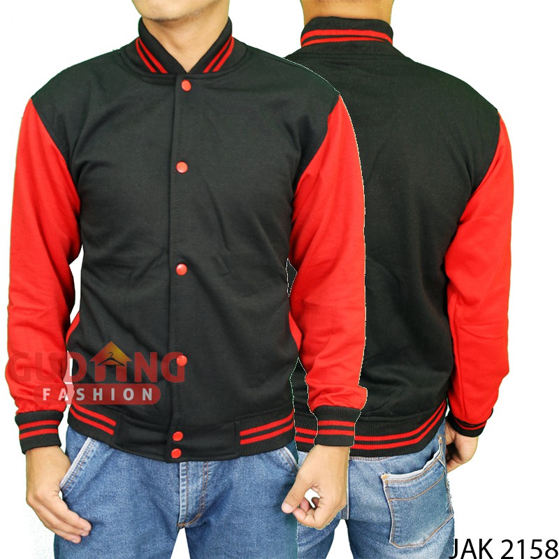 Jaket Baseball Merah Hitam JAK 2158