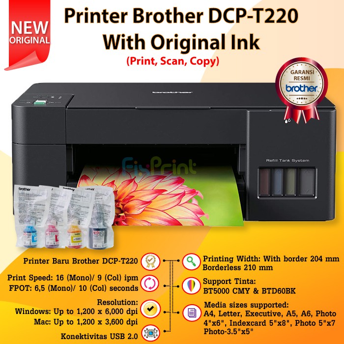 Printer Ink Tank Brother DCP-T220 DCP T220 T420w T420 T520 T520w T720 T720w Original Tinta D60Bk BT5000