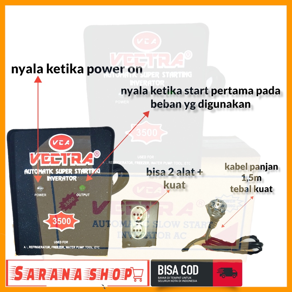 AUTO START Power starting Vectra 3500 Watt Slow Start & Soft Start Inverter Penstabil Daya