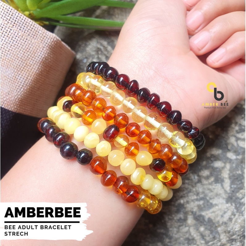 [BEST SELLER] Gelang Amber Baltic Lithuania Dewasa Premium Glossy Multicolors Stretchy By Amber Bee