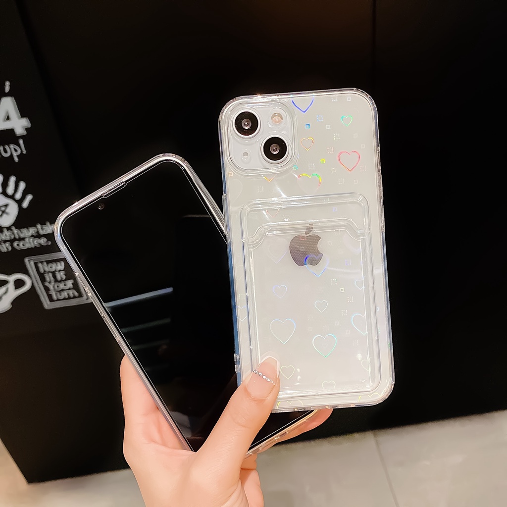 Soft Case Transparan Bentuk Hati Warna Gradasi Untuk Iphone 13 Pro Max 11 12 Xr 6 7 8 Plus Xs X Se 2020