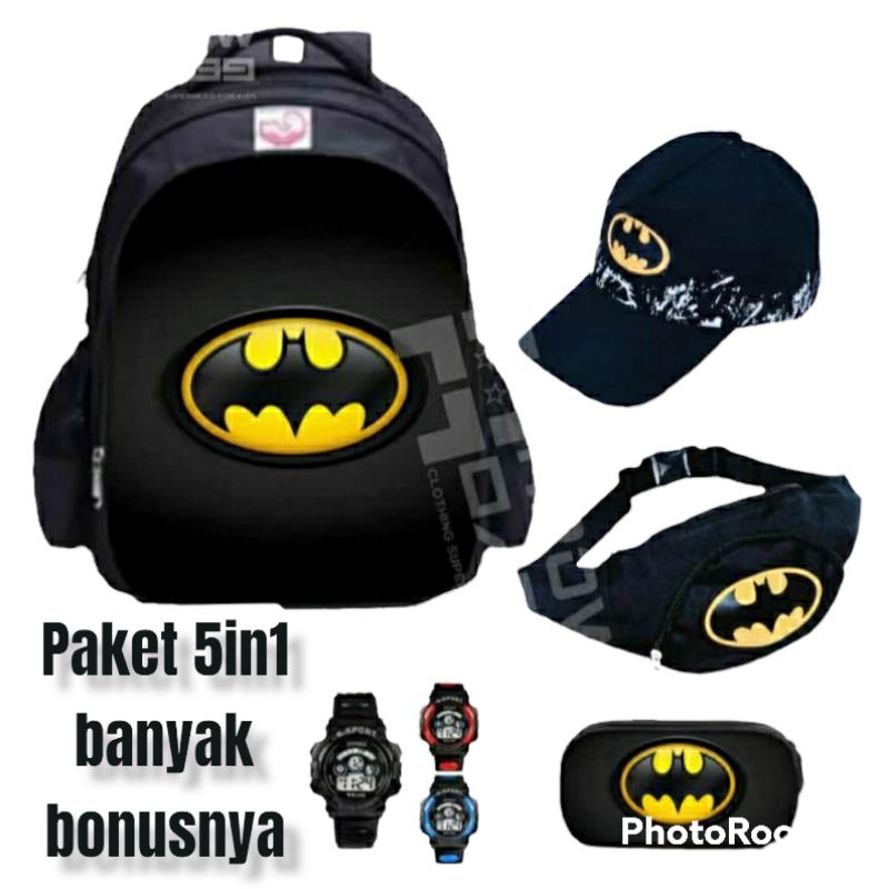 New arrival Ransel 6in1 banyak bonusnya Tas ransel anak sekolah komplit anak laki-laki karakter superhero Batman