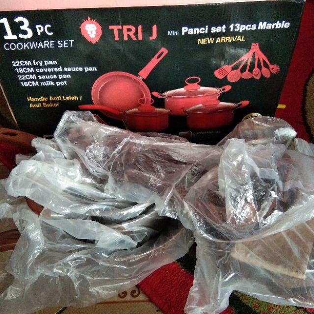 Free Bubble Wrap Panci Teflon Set 13pcs Tri J/ Panci Set Marble 13pcs