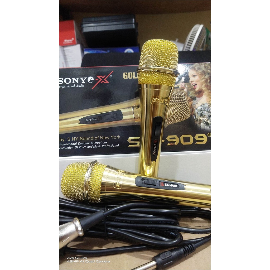 PAKET MIC KABEL GAGANG BESI/GOLD SONY SN-909 5 PCS + KABEL 4M 5PCS PROMO