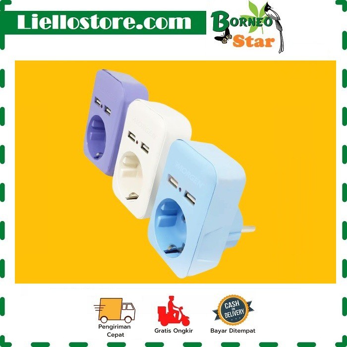 MORGEN STOP KONTAK - STOP KONTAK 2 PORT USB QUICK CHARGER - Garansi 1 Tahun