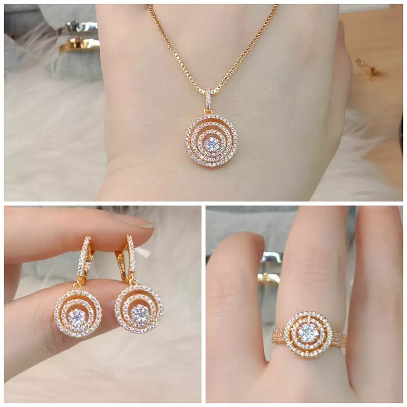 Set Perhiasan MEWAH isi 3, Cincin, Anting, Kalung+Liontin Titanium Wanita Anti Karat, Dijamin 100% kualitasnya, COD + Gratis Ongkir, Stok Ready bisa langsung di order dan siap langsung kirim