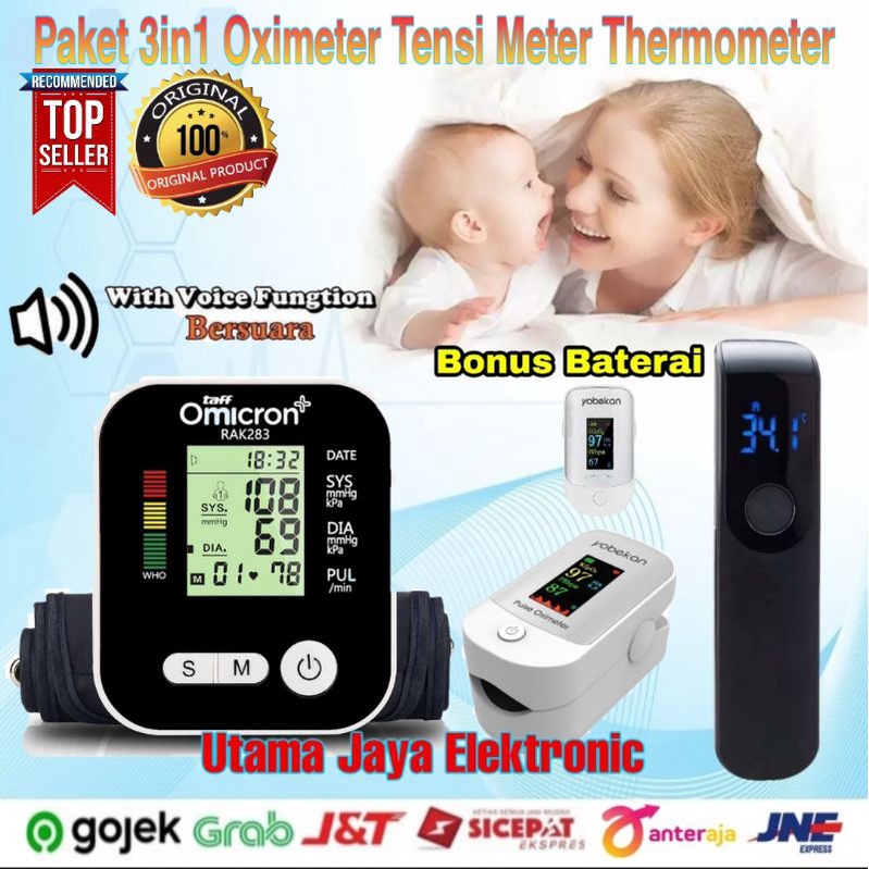 Paket 3in1 Thermometer Infrared Tensi Meter Oximeter Fingertip