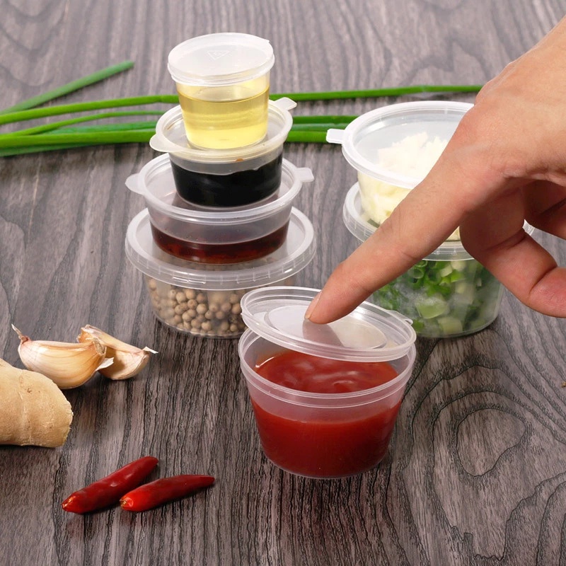 10pcs Kotak Wadah Makanan Saus Portabel Sekali Pakai Bahan Plastik Transparan Dengan Tutup Anti Bocor
