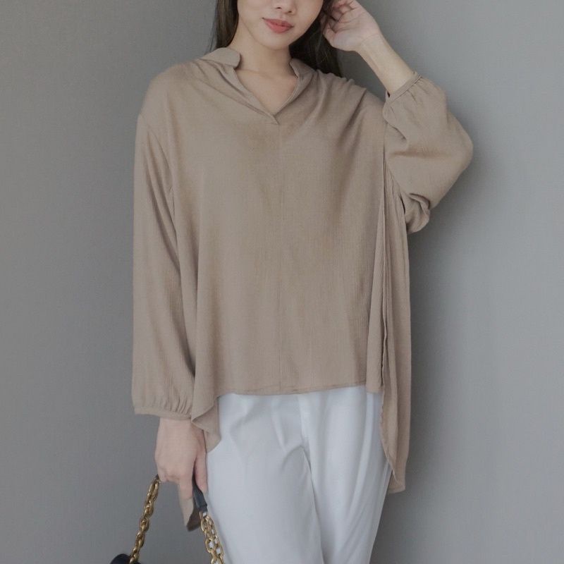 HEVA BLOUSE WANITA BAHAN RAYON CRINKLE TERBARU//SAKURA VNECK SHIRT BLOUSE OVERSIZE-8