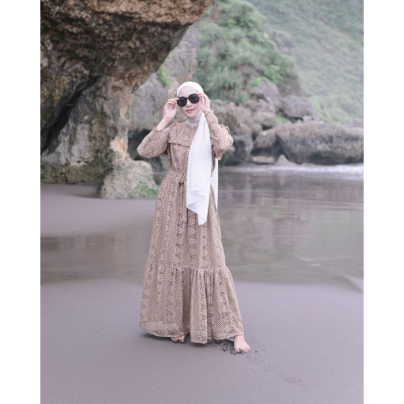 ꧁𓊈𒆜𝔢𝔩𝔦𝔷𝔦𝔞.𝔠𝔩𝔬 𒆜𓊉꧂ Outfit Gamis Syari Brukat Tile Mutiara Sabrina Mix Velvet Jumbo Tile Gamis Wanita Terbaru / Dress Wisuda/ Baju Muslim Wanita Terbaru /Gamis Tile Dotti/ Dress Gamis Seragam/Dress Bridsmaid/ Gamis Remaja-NUDE