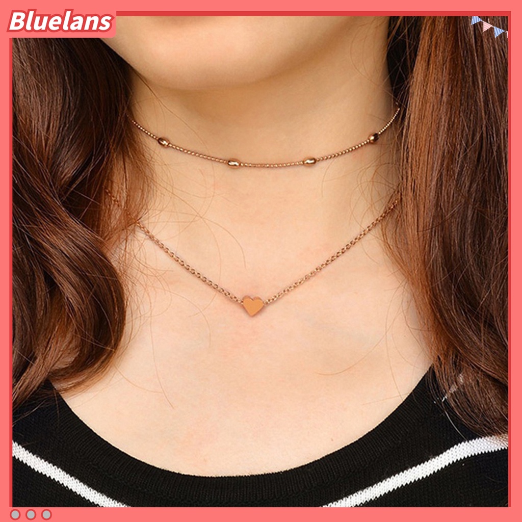 2pcs / Set Kalung Rantai Double Layer Bentuk Hati Bahan Alloy Untuk Kencan