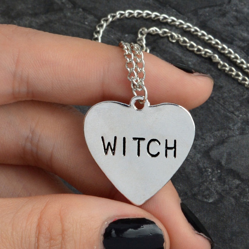 Vintage Witch Heart Pendant Necklace Gothic Choker Chain Necklace Popular Chic