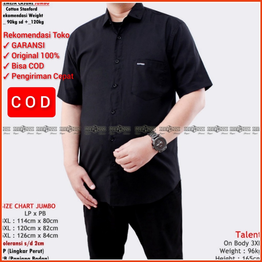 MY MAN Original Kemeja Polos lengan pendek jumbo kemeja pria warna hitam big size art seri MY221