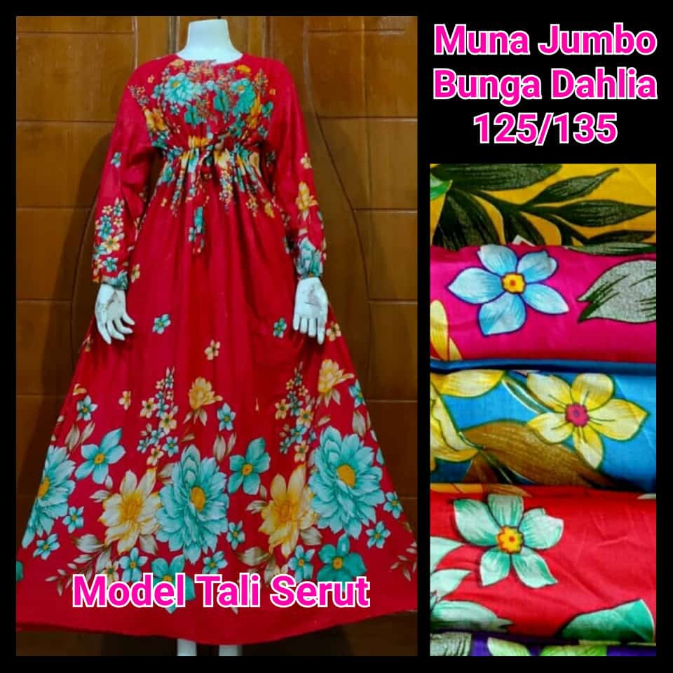 DASTER JUMBO MUNA  BUNGA / baju panjang / rayon solo / longdress / remaja / dewasa / serut