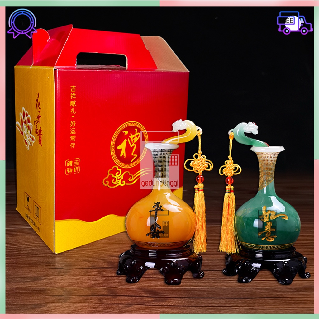 Pajangan Hiasan Patung Imlek Labu Holo Hulu Wu Lou Wulou Pumpkin Gantungan Tassel Matra Mantra Hoki Fengshui Hongshui Rejeki Keberuntungan Botol Gourd Kendi Asli Original Mengusir Pengusir Roh Jahat Rumah Cina Ukuran Besar Sedang Kecil Small Medium Big