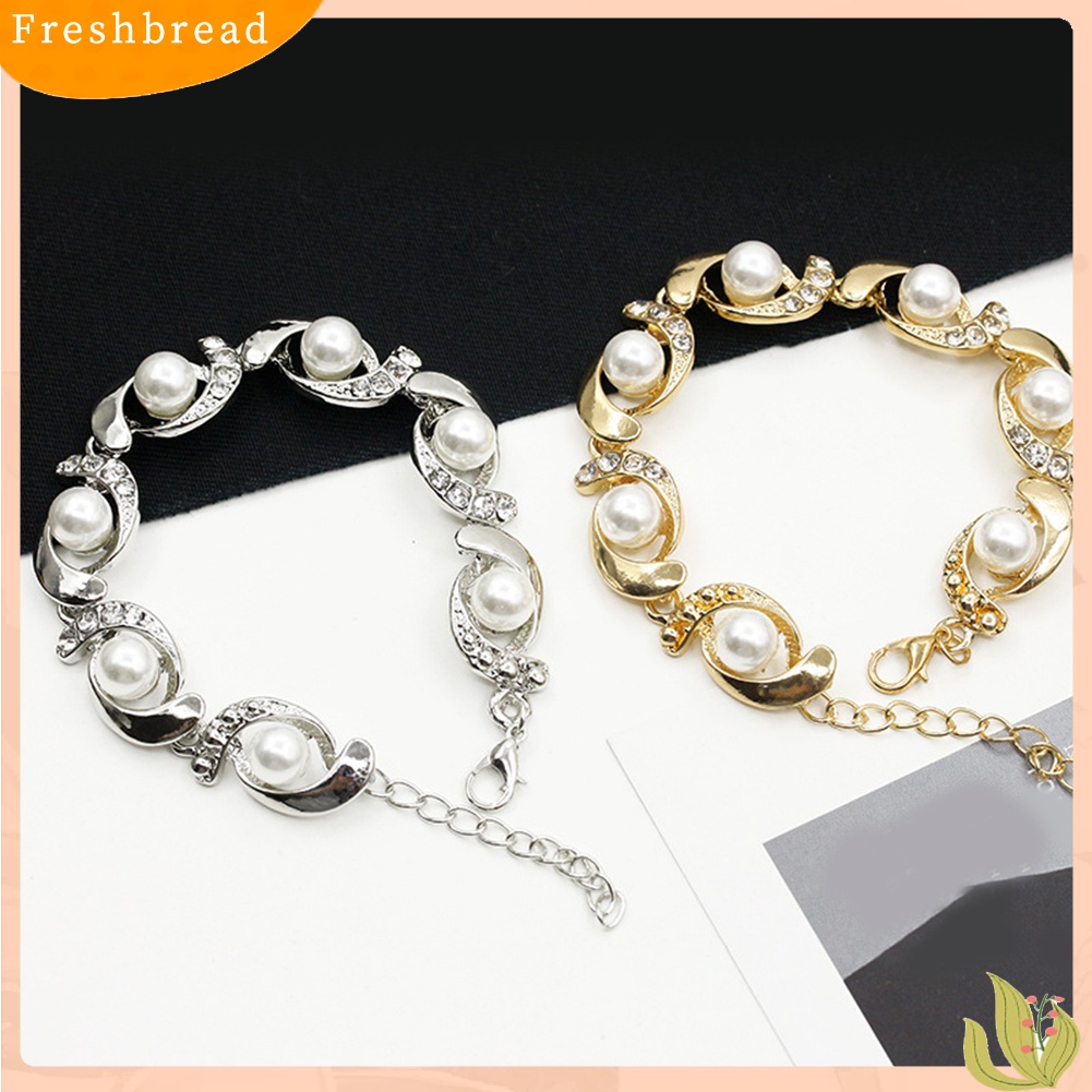 Terlaris Women Faux Pearl Rhinestone Inlaid Charm Bracelet Bangle Adjustable Jewelry Gift